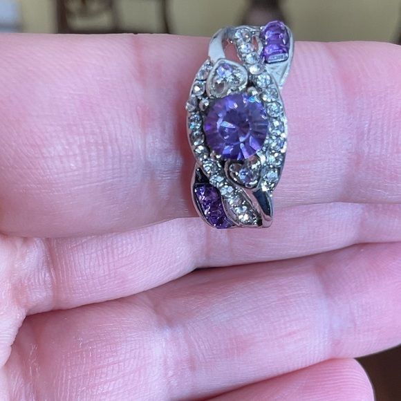925 Sterling Silver  Amethyst Lilac Ring Vintage Pave Clear Cut - Picture 5 of 8